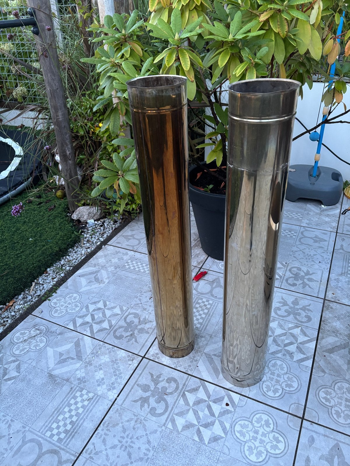 RVS kachelbuis enkelwandig - 2 stuks, 1m lang, diameter 15cm, Ophalen of Verzenden, Gebruikt