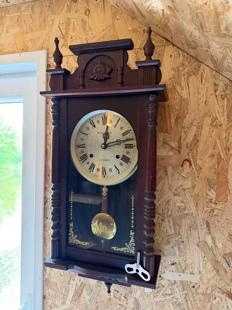 Antieke Houten Wandklok - Regulateur 31 Dagen, Ophalen of Verzenden