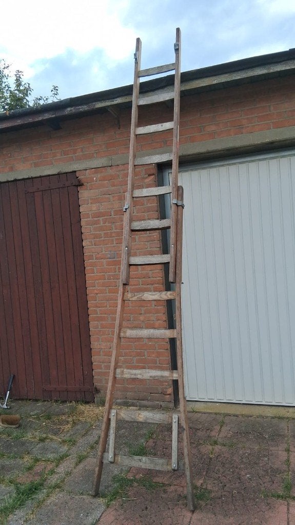 sterke houten ladder 2 x 7 sporten, Ophalen, Gebruikt, Ladder, Opvouwbaar of Inschuifbaar