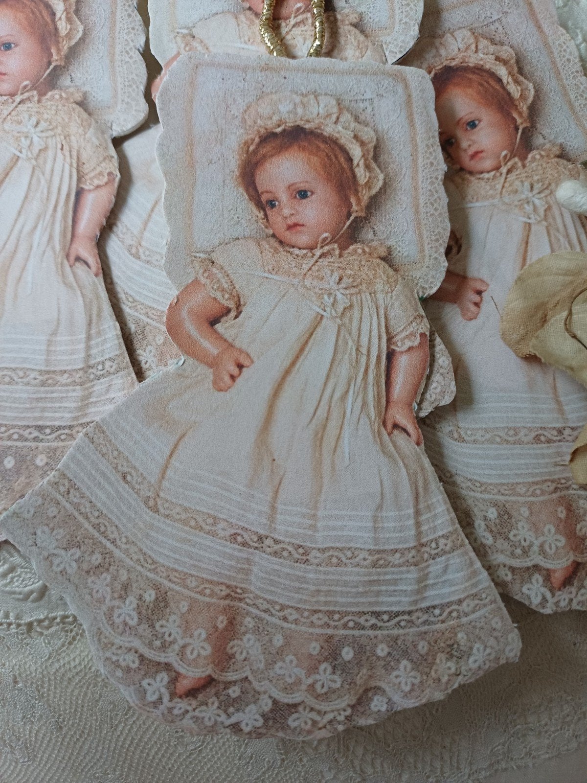 Lieve brocante babytjes,kersthangers,setje van 4, Antiek en Kunst, Verzenden