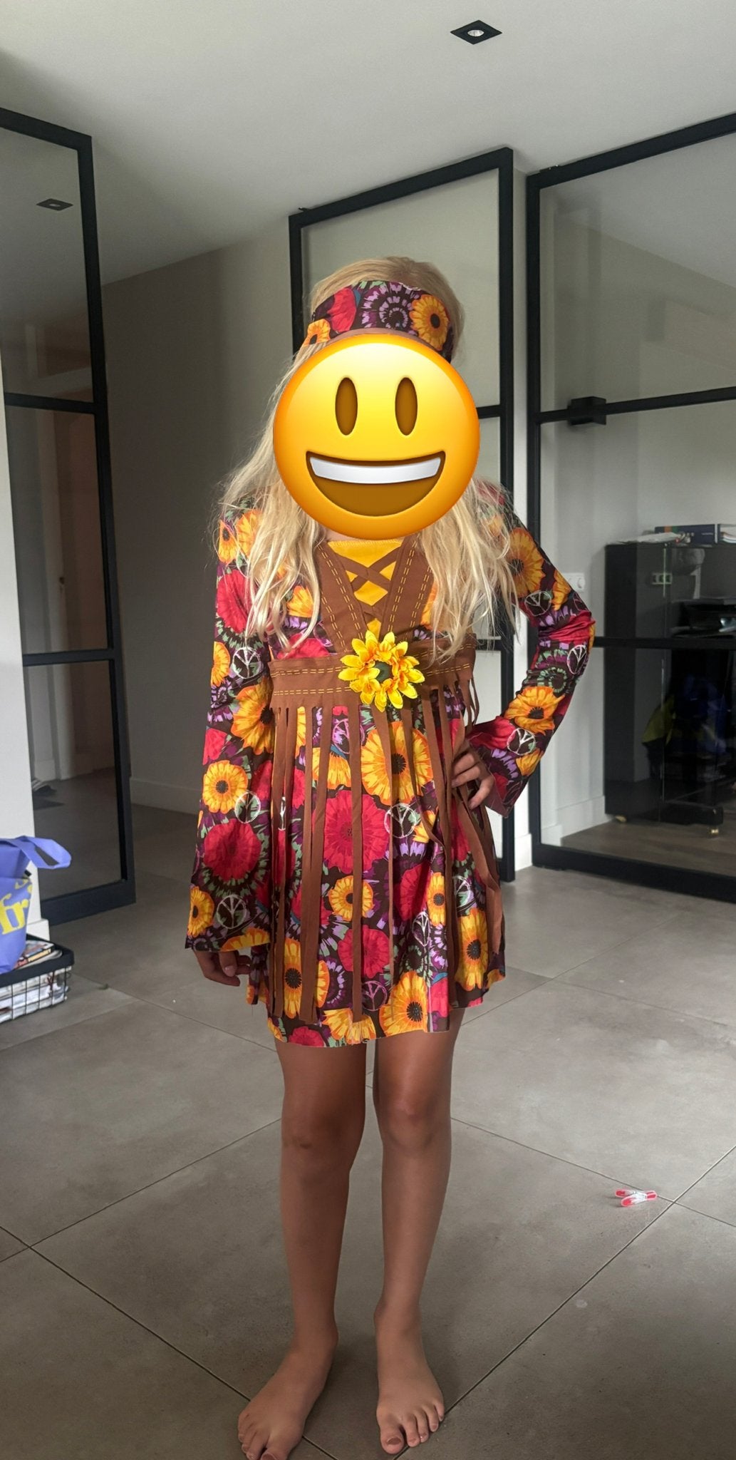 Hippie jurk (60’s) met hoofdband - Maat 140, Ophalen of Verzenden, Gebruikt, 134 t/m 140, Meisje