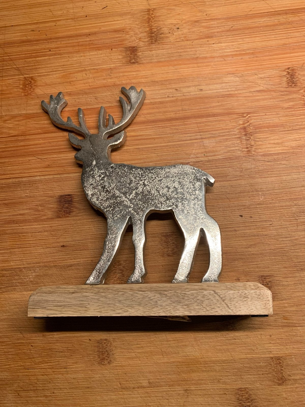 Decoratief Hert op Houten Plateau - Rustiek Metaal, Ophalen of Verzenden, Metaal, Zilver, Landelijk