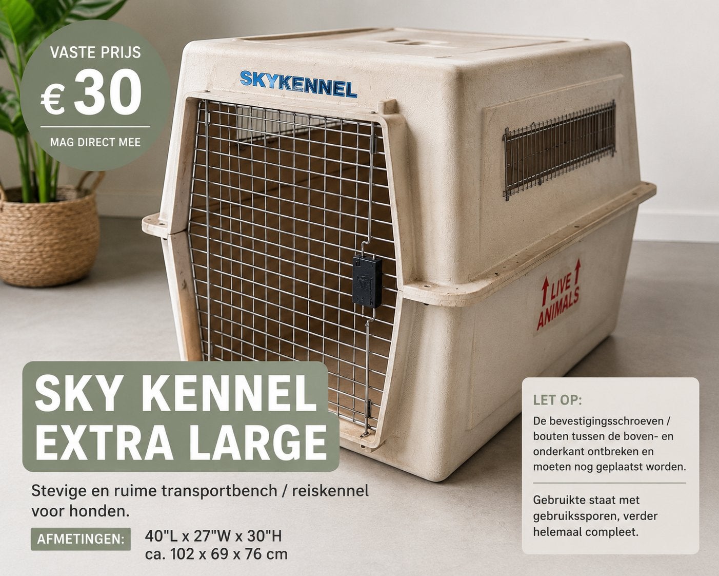 Sky kennel large, Dieren en Toebehoren, Ophalen, Gebruikt