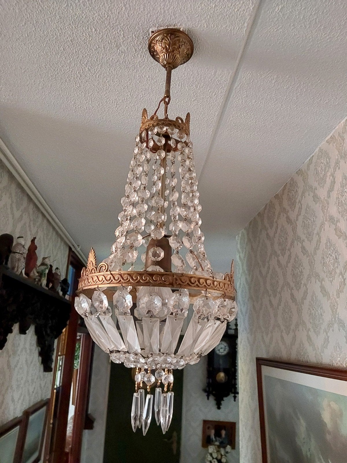 Klassieke Antieke Franse Kristallen Kroonluchter, Huis en Inrichting, Lampen | Kroonluchters, Ophalen of Verzenden