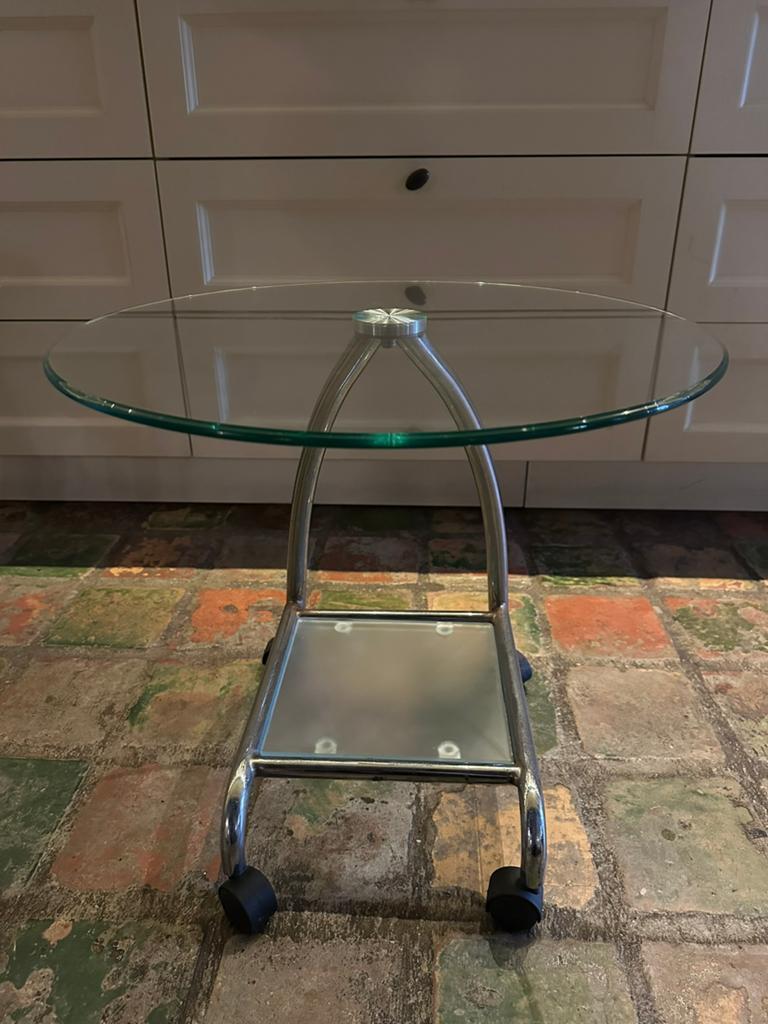 Glazen bijzettafeltje, Huis en Inrichting, Tafels | Bijzettafels, Minder dan 55 cm, Rond, Ophalen, 45 tot 60 cm