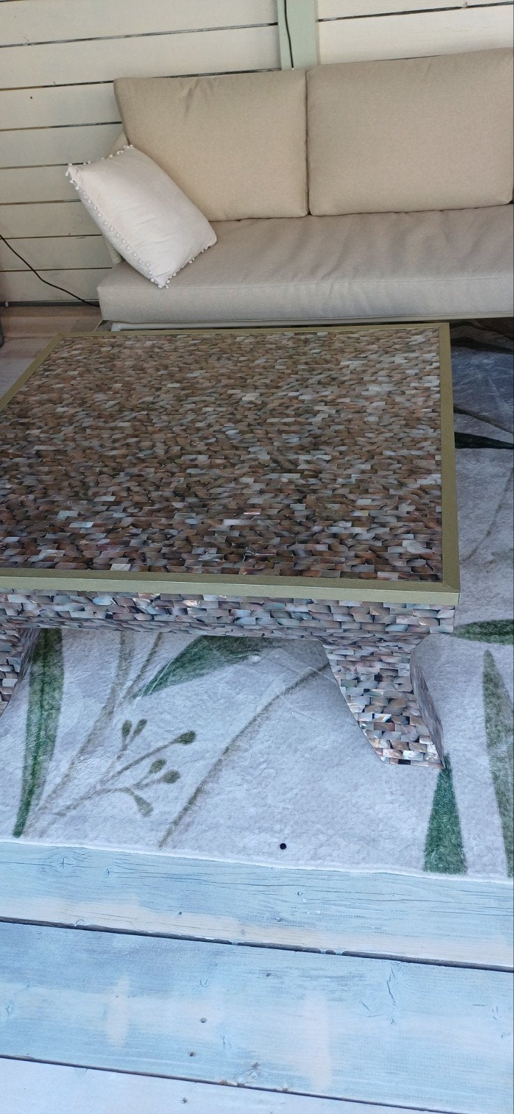 salontafel met parelmoer handmatig ingelegd, Ophalen, Overige materialen, Gebruikt, 100 tot 150 cm