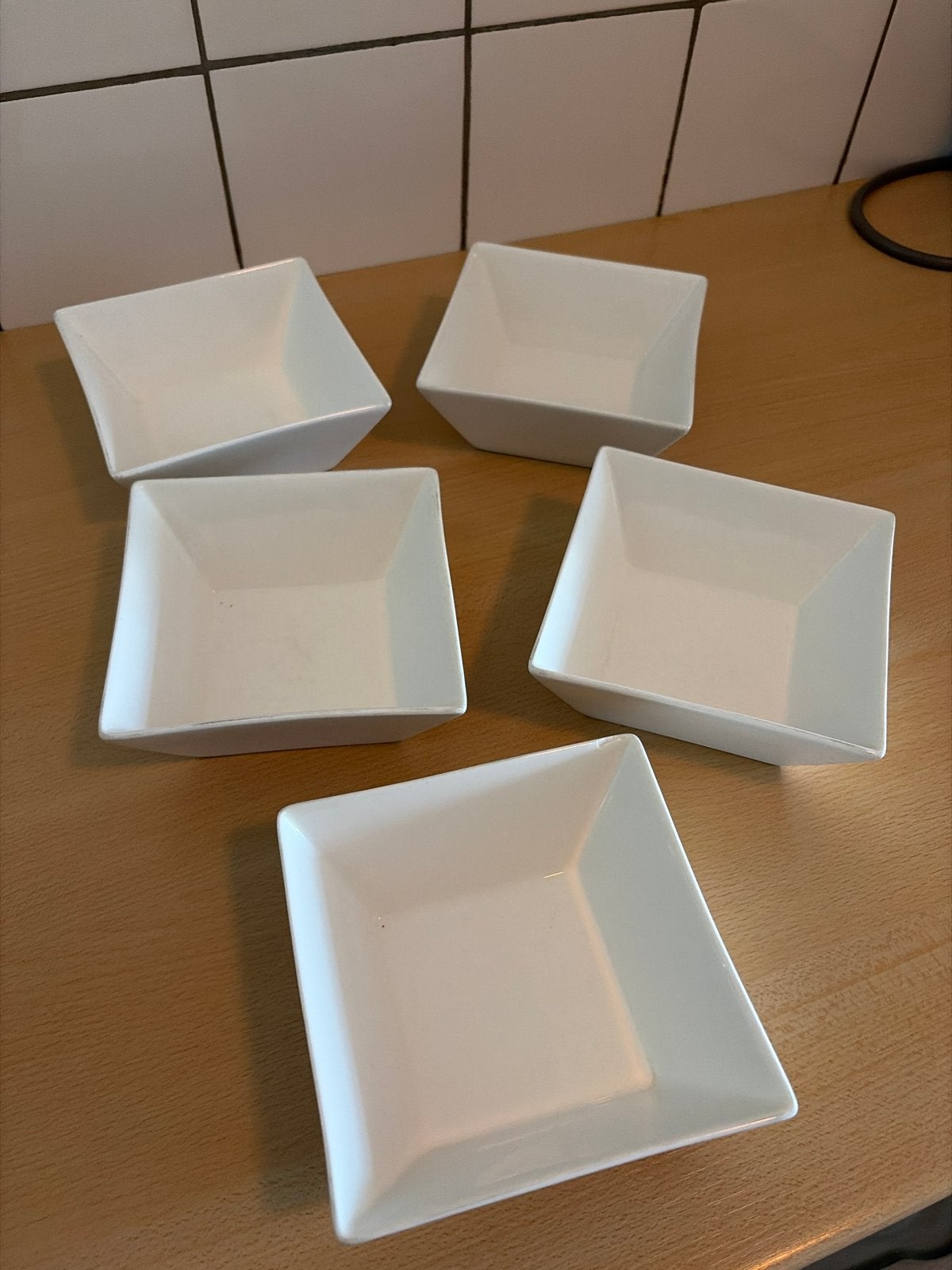 Set van 5 witte vierkante schaaltjes, Ophalen, Gebruikt, Keramiek, Schaal of Schalen