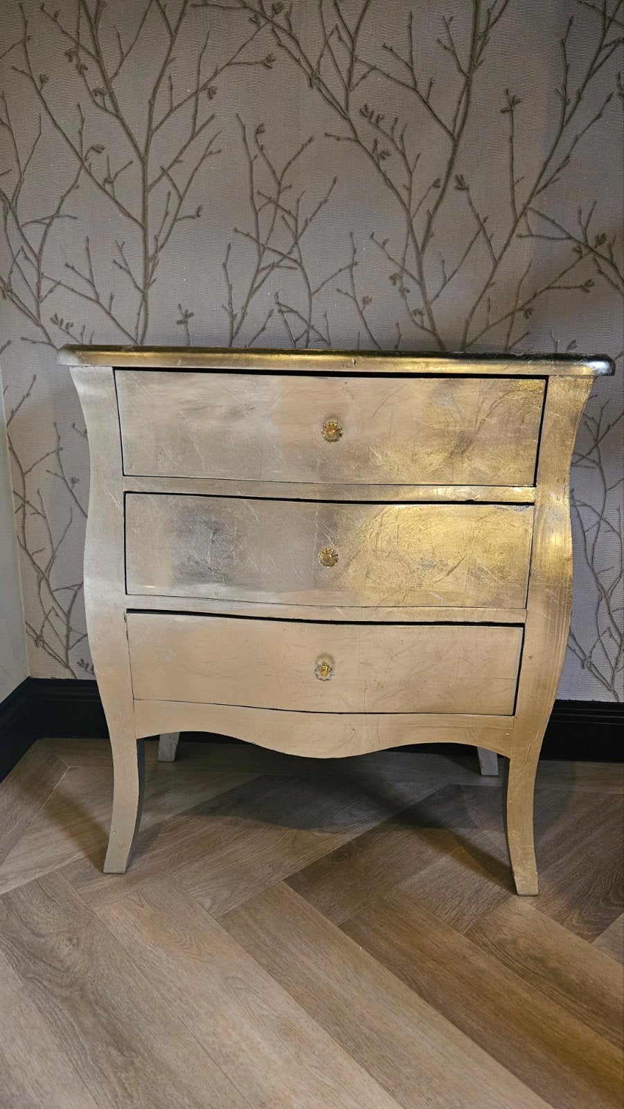 Chique zilveren commode/barok buikkastje met 3 lades - Zo, Ophalen, Overige materialen, Klassiek, Glamour, 50 tot 100 cm