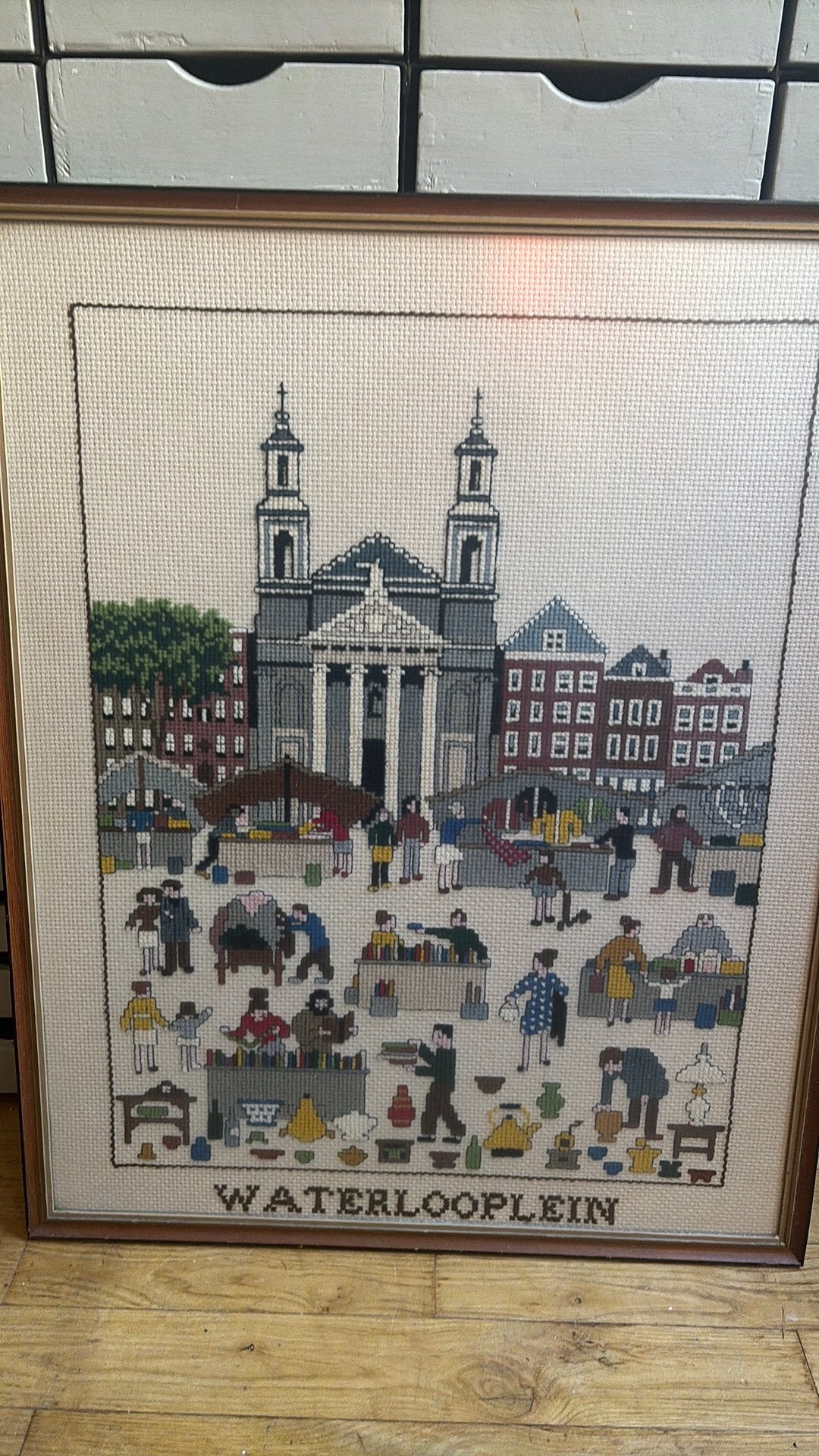 Geborduurd waterlooplein, Antiek en Kunst, Ophalen of Verzenden