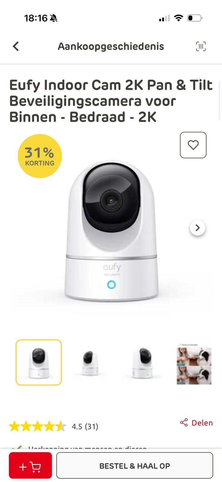 Eufy indoor camera, Audio, Tv en Foto, Ophalen, Nieuw, Binnencamera