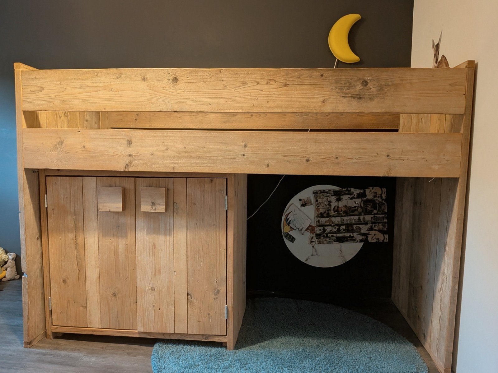 Halfhoogslaper met Boekenkast, Ophalen, Eenpersoons, Hoogslaper
