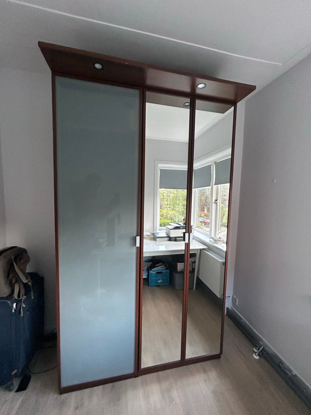 IKEA PAX Kledingkast met spiegel en lades en Auli deuren, Ophalen, 200 cm of meer, 150 tot 200 cm, Zo goed als nieuw