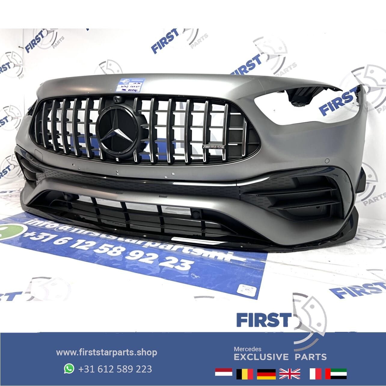 H247 W247 GLA 45 S AMG AERO VOORBUMPER MAGNO GRIJS + GT GRIL, Gebruikt, -, Voor, Ophalen of Verzenden
