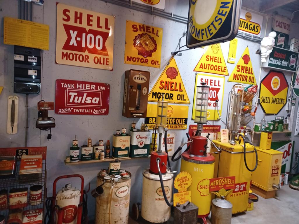 Emaille reclamebord Shell X100 langcat.  Super staat., Ophalen, Gebruikt, Reclamebord