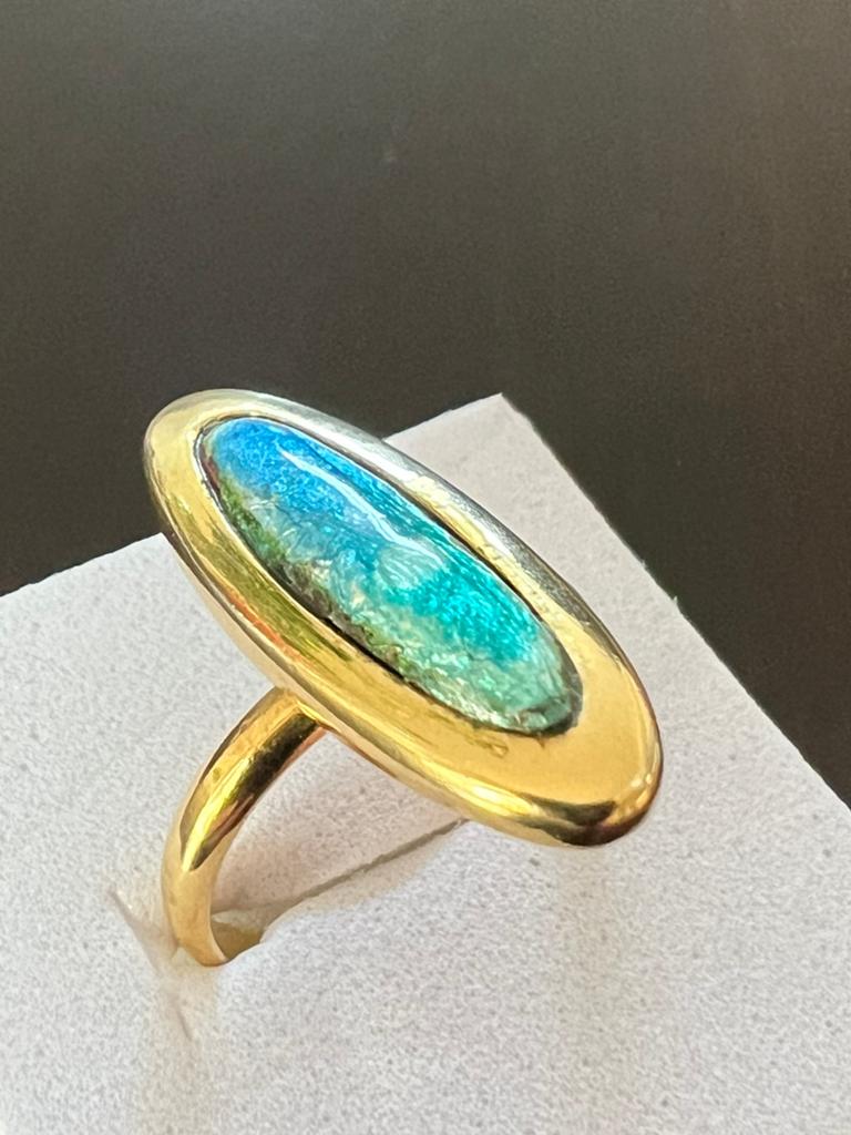 Vintage ring cabochon Limoges verstelbaar verguld, Sieraden, Tassen en Uiterlijk, Overige materialen, Onbekend, Ophalen of Verzenden