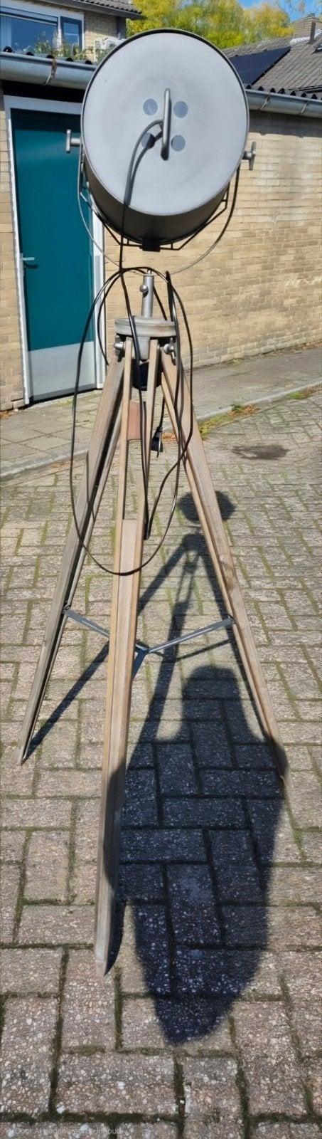 Vintage Industriële Studio Lamp op Houten Statief, Ophalen