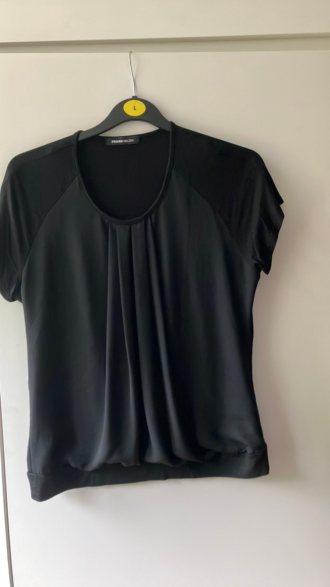 Frank Walder. Zwarte top/blouson. Korte mouw. Maat M, Maat 38/40 (M), Zwart, Ophalen of Verzenden, Zo goed als nieuw