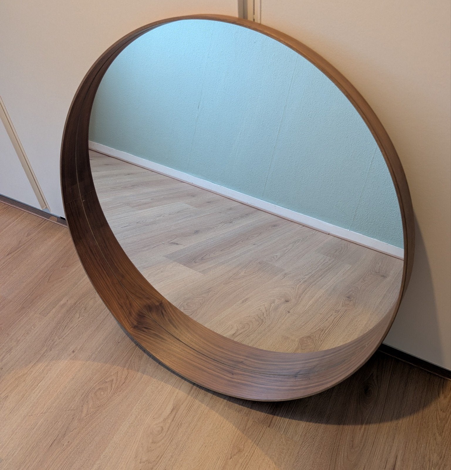 IKEA Stockholm ronde spiegel met walnootfineer, 80cm, Ophalen, Rond, Zo goed als nieuw, 75 tot 100 cm