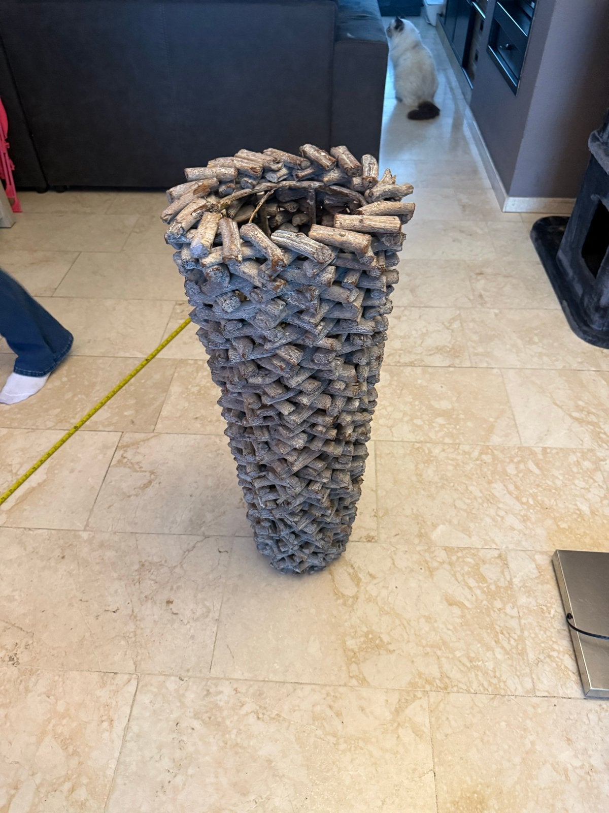Rieten vaas van hout, 80 cm hoog, Ophalen of Verzenden