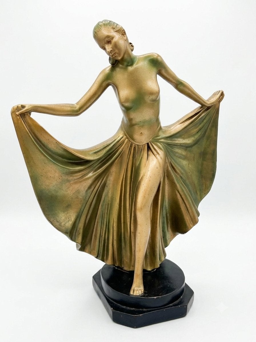 Art Deco beeld Danseres Gepatineerd gips uit 1937, Ophalen, Art deco, Gips, Gepatineerd