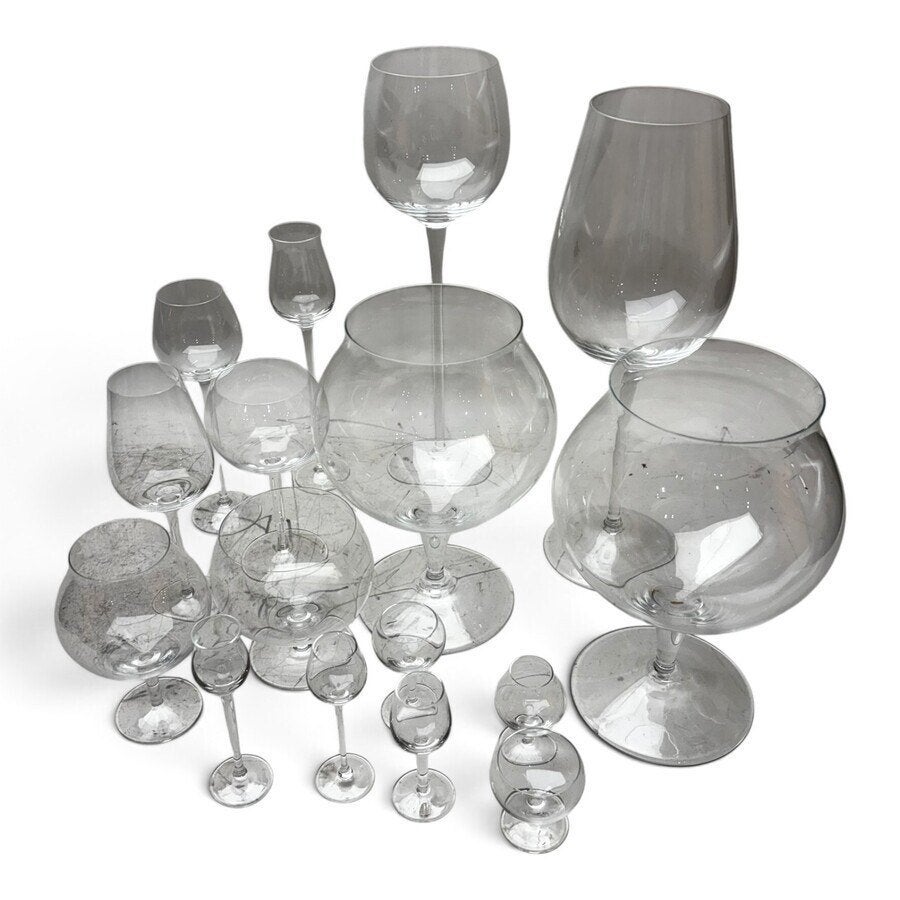Moser decoratie- en degustatieglazen (28x) met cassette, Ophalen of Verzenden