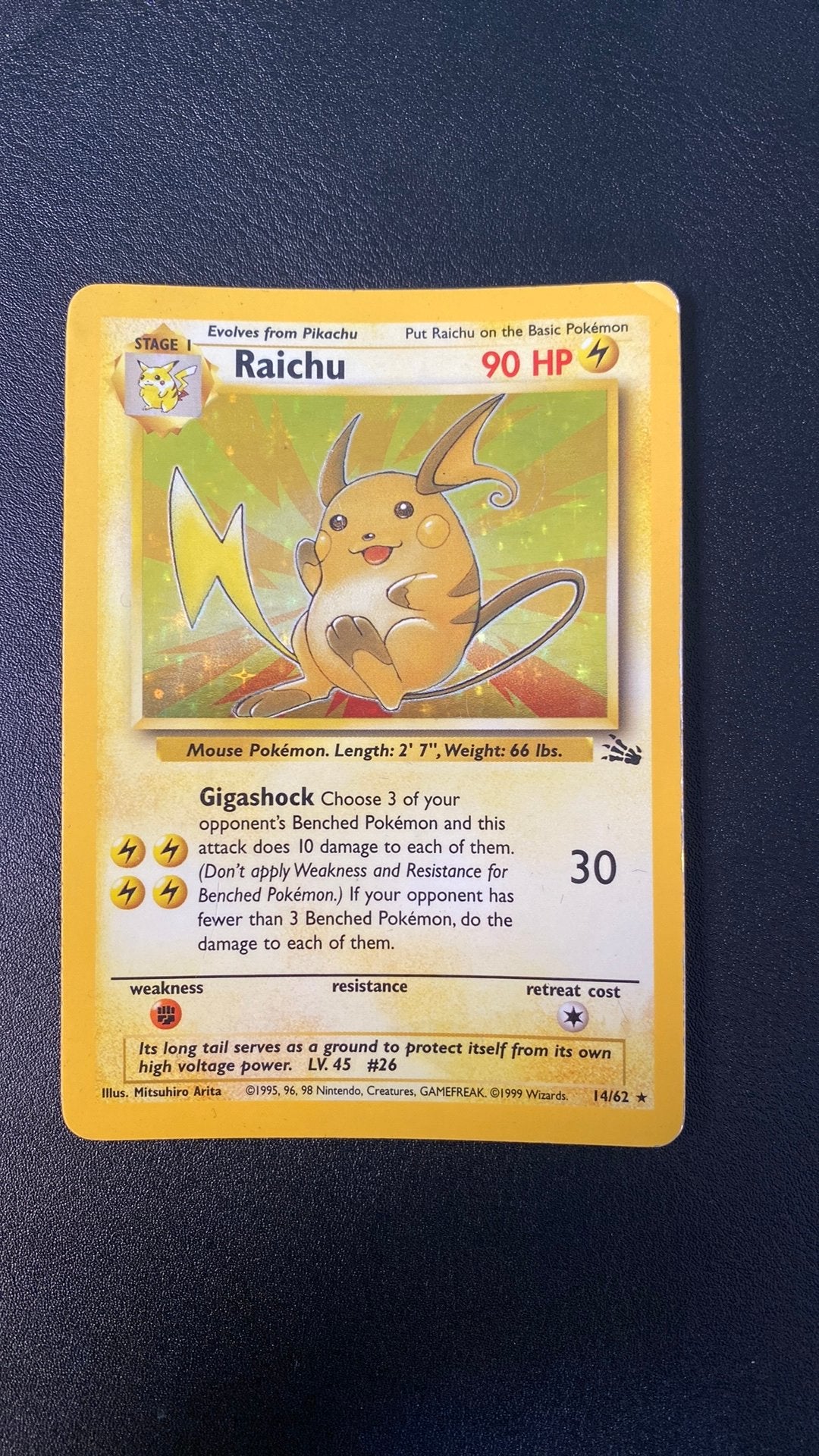 Pokemon raichu fossil holo 14/62, Ophalen of Verzenden, Gebruikt, Losse kaart