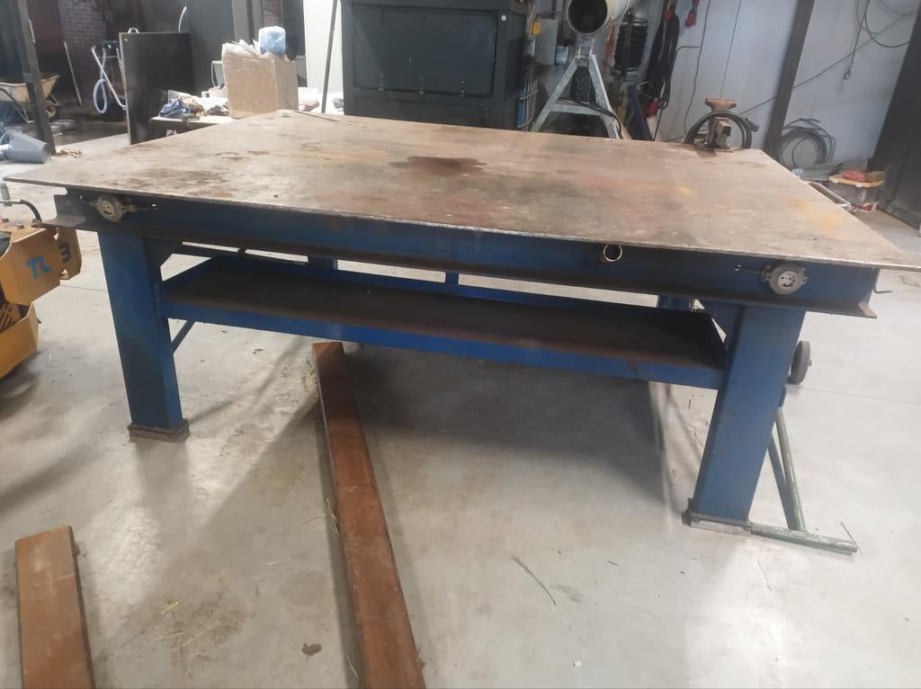 Stalen werkbank/lastafel met rvs blad 257x197cm, Doe-het-zelf en Verbouw, Werkbanken, Ophalen of Verzenden, Gebruikt, 120 tot 170 cm