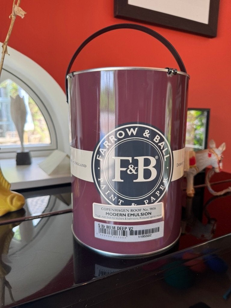 Farrow & Ball Modern Emulsion - Copenhagen Roof No. 9816, 5 tot 10 liter, Nieuw, Oranje, Ophalen of Verzenden