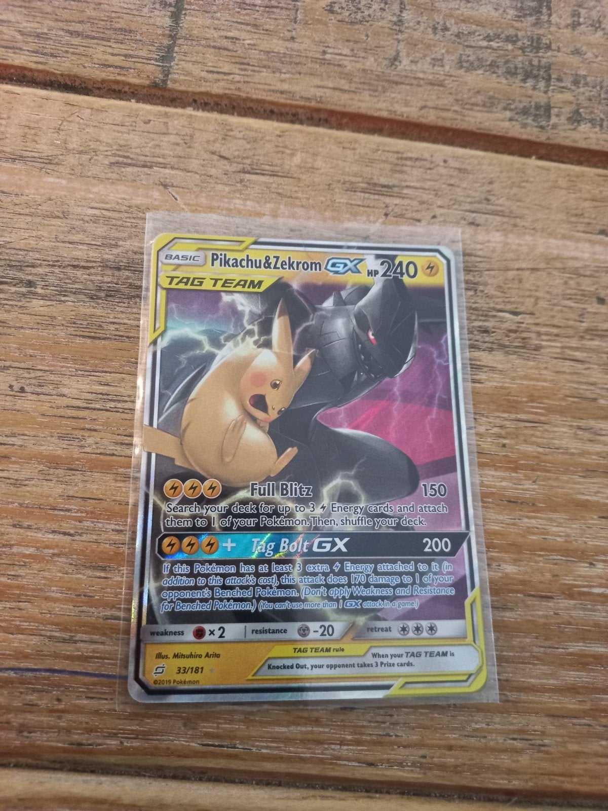Pikachu zekrom Gx tag team, Ophalen of Verzenden, Zo goed als nieuw, Losse kaart, Foil