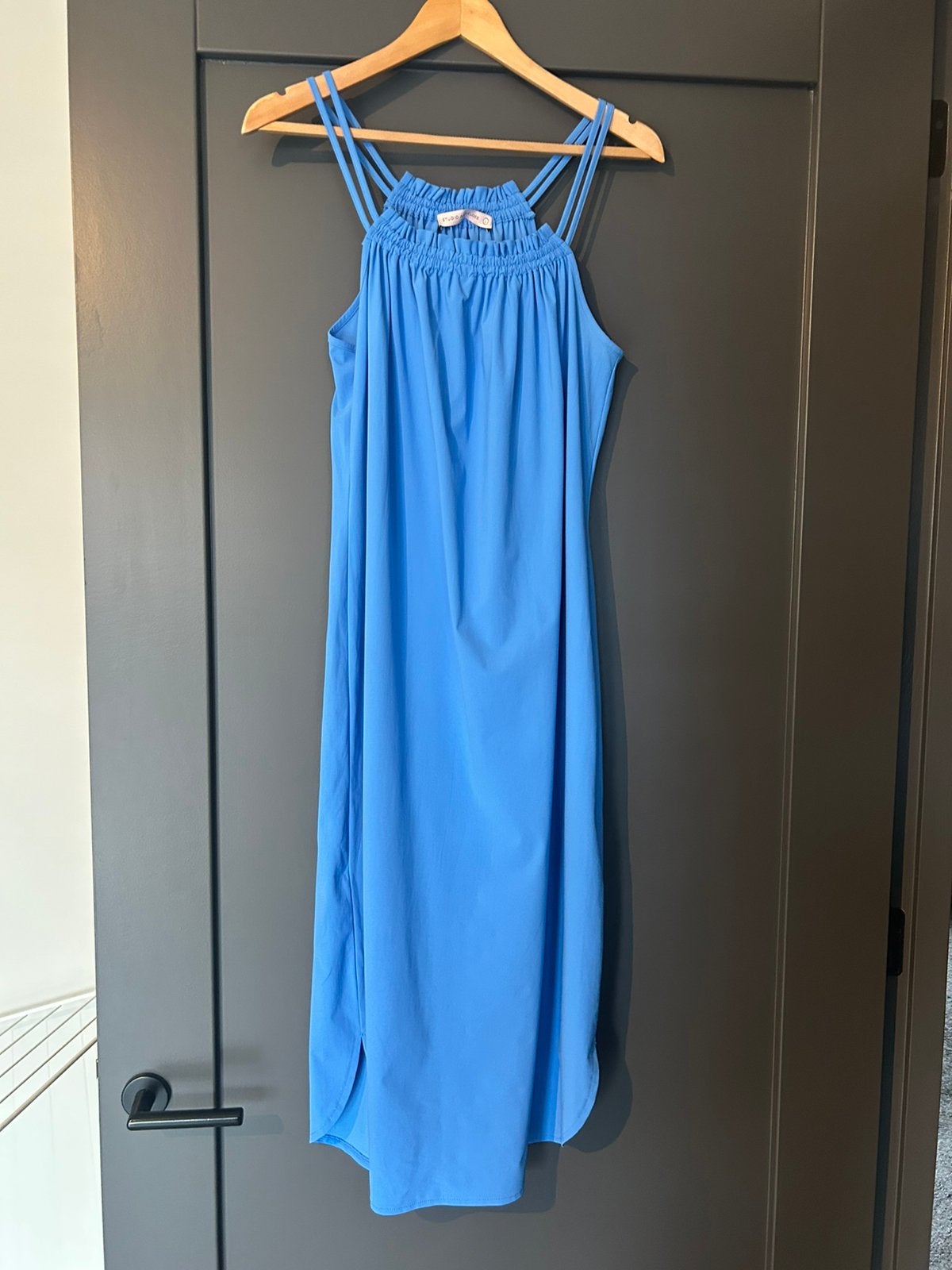 Fijne travelstof jurk Studio Anneloes maat L blauw, Maat 38/40 (M), Zo goed als nieuw, Onder de knie, Verzenden