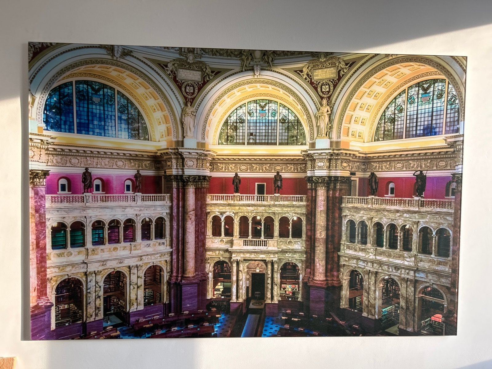 Indrukwekkend Glaschilderij: Bibliotheek Interieur 120x80cm, Antiek en Kunst, Kunst | Schilderijen | Klassiek, Achter glas, Realistisch