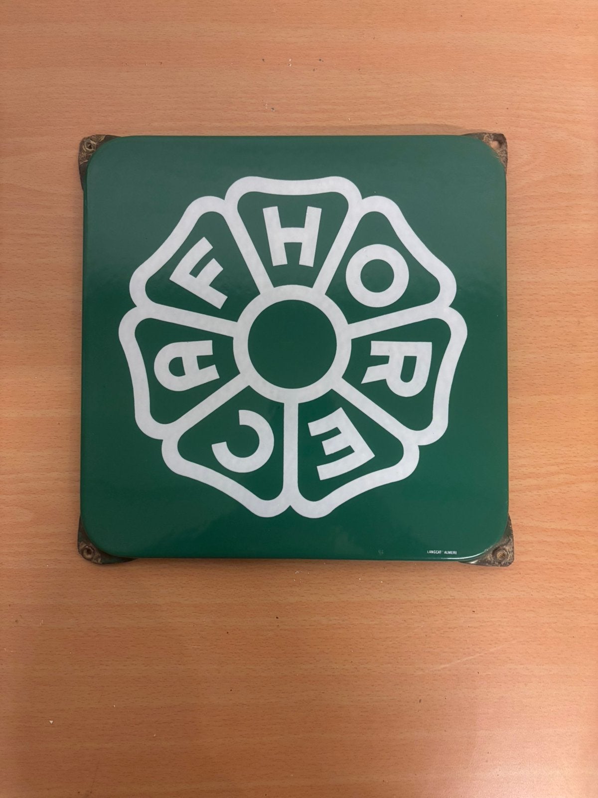 Emaille bord Horecaf Langcat Almere 25x25, Ophalen of Verzenden, Zo goed als nieuw, Reclamebord