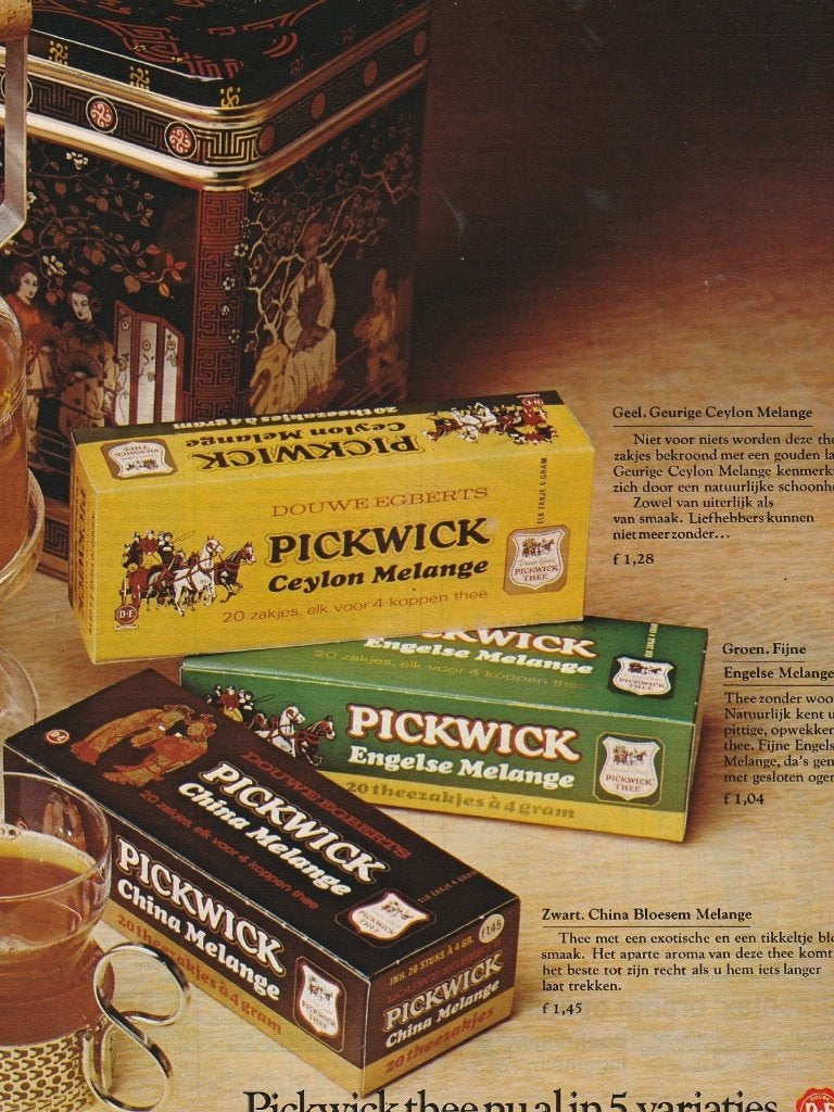retro reclame 1973 Pickwick thee 5 verschillende menanges, Verzenden, Overige typen