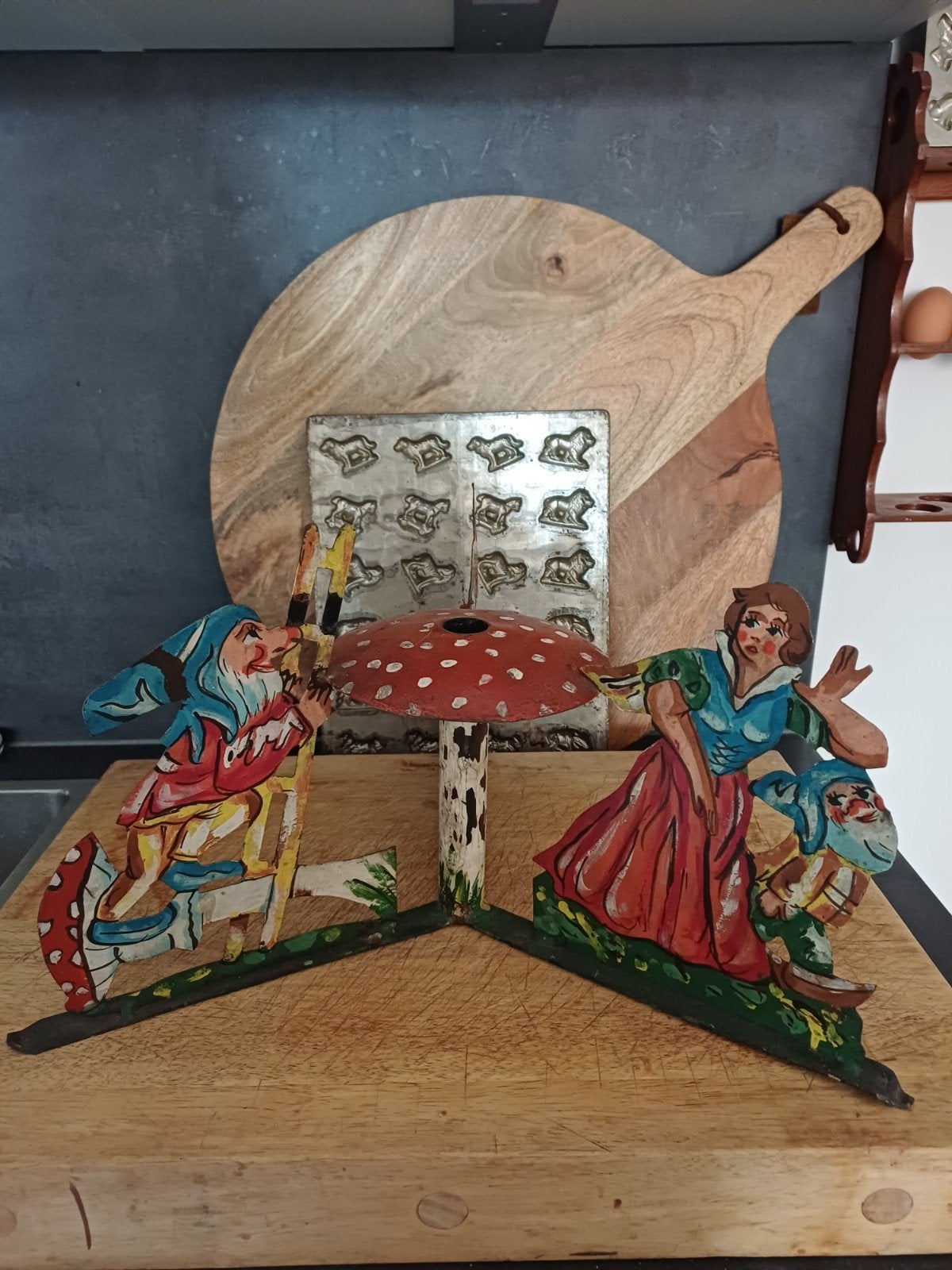 Vintage Kerstboom standaard Sneeuwwitje Dwerg Paddenstoel, Antiek en Kunst, Verzenden