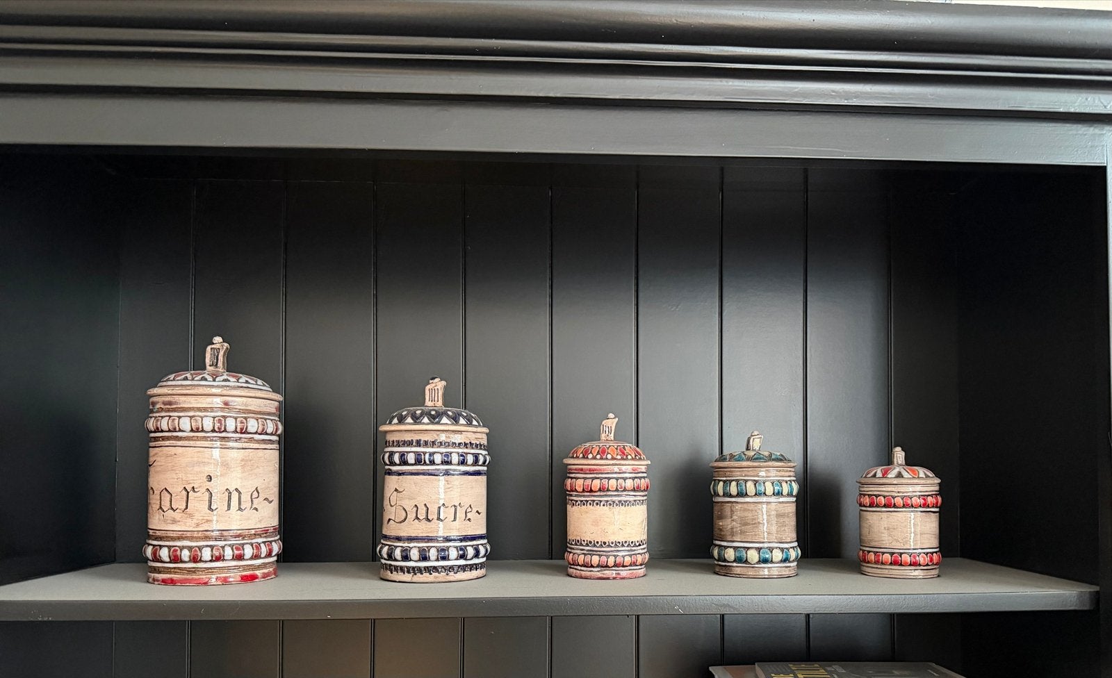 Set van 5 antieke/brocante apothekerspotten / voorraadpotten, Antiek en Kunst, Ophalen