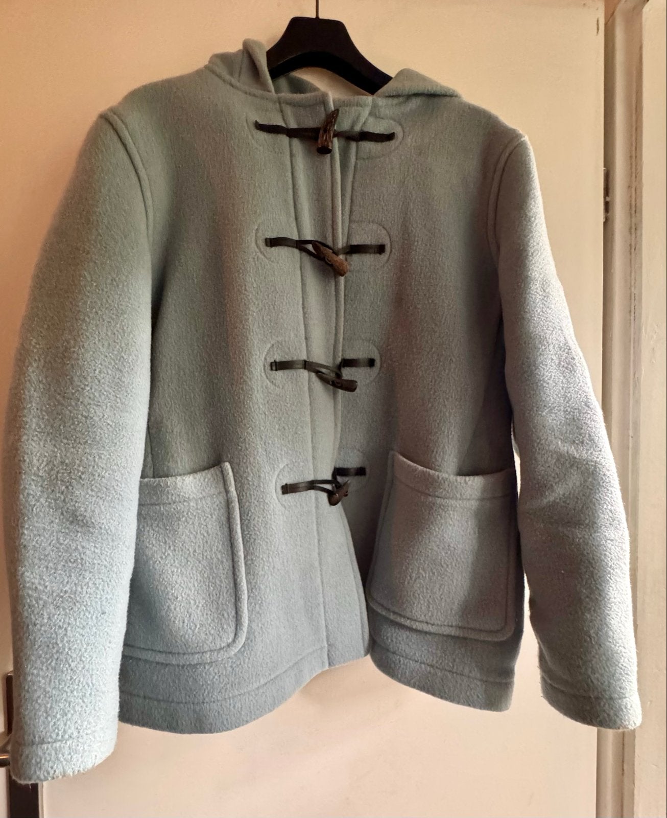 John Partridge Duffle Coat - Lichtblauw Wolmix - Vintage, Kleding | Dames, Verzenden, Gedragen, Maat 42/44 (L), Blauw