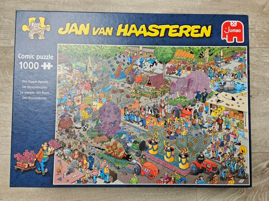 Jan van Haasteren - De Bloemencorso 1000 stukjes, Hobby en Vrije tijd, Denksport en Puzzels, Zo goed als nieuw, Legpuzzel, 500 t/m 1500 stukjes