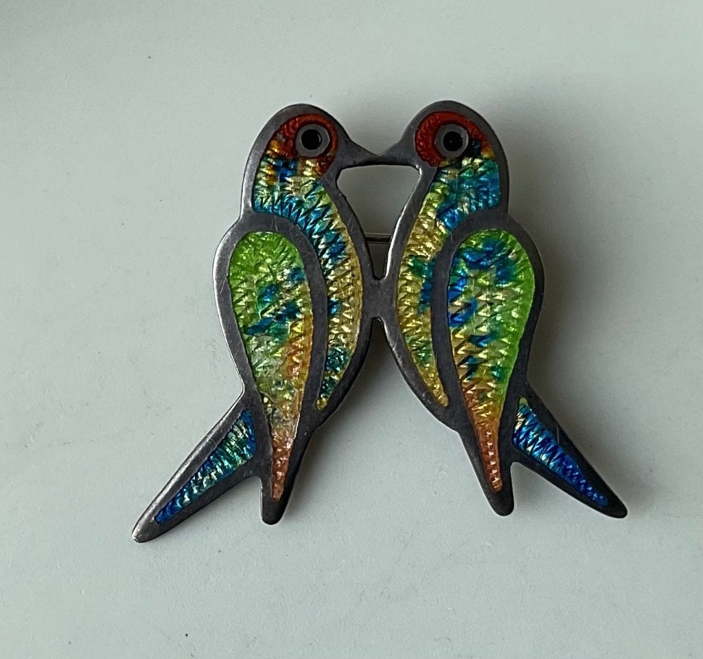 Broche lovebirds tortelduifjesbroche Jeronimo Fuentes Taxco, Ophalen of Verzenden, Zo goed als nieuw, Zilver, Overige materialen