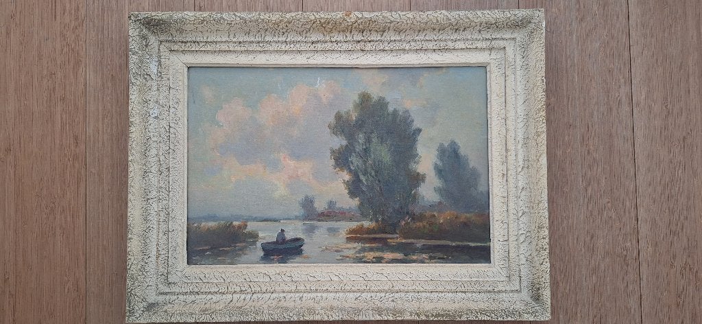 Landschapstafereel. Olieverf op doek. Gesigneerd J. le Blanc, Antiek en Kunst, Ophalen of Verzenden, Landschap