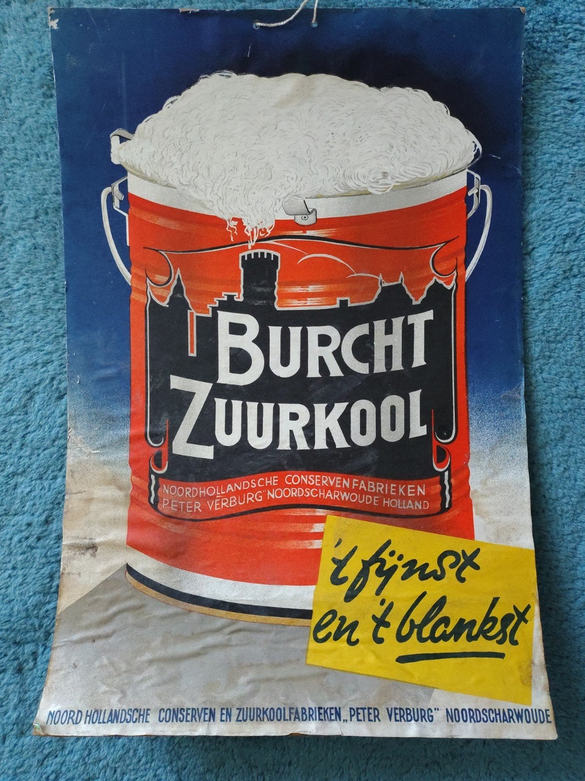 Vintage Reclamebord Burcht Zuurkool Peter Verburg, Ophalen of Verzenden, Gebruikt, Reclamebord