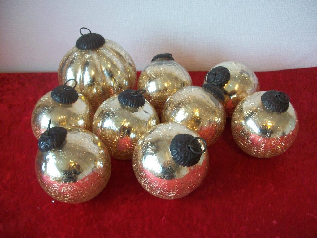 8 Luxe Kerstballen - Goud Craquelé Glas - per stuk - Nieuw, Diversen, Kerst, Zo goed als nieuw, Ophalen of Verzenden