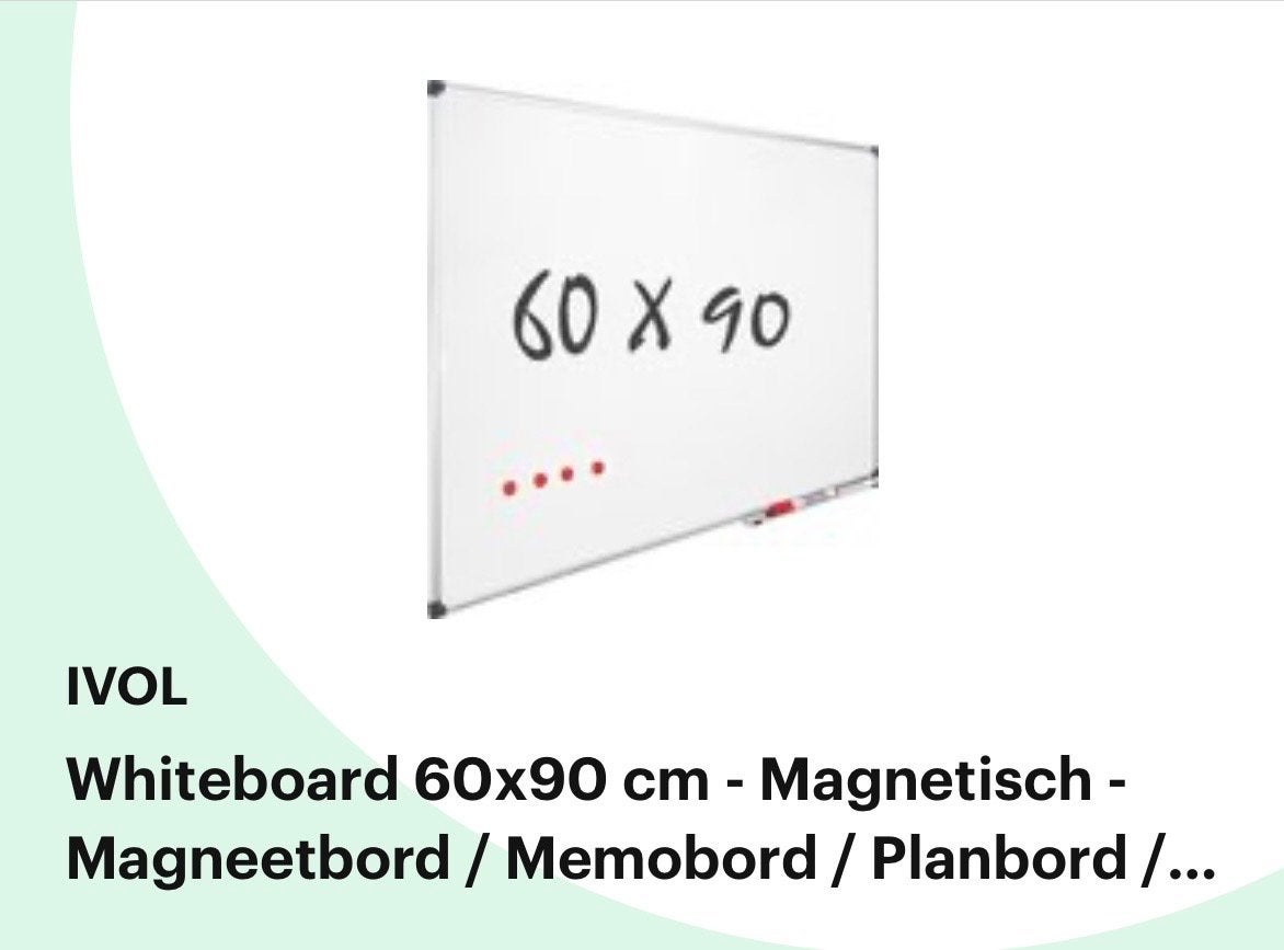Magnetisch whiteboard 60x90 cm, Ophalen of Verzenden, Gebruikt, Overige typen