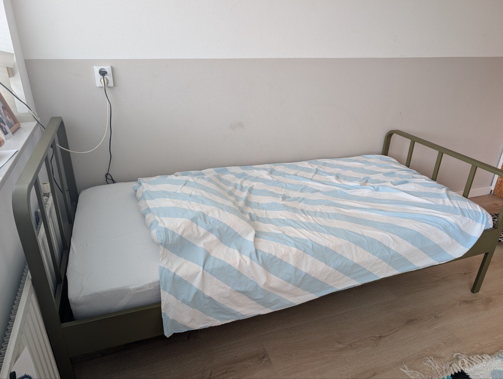 Wood éénpersoons jongens bed met matras, 85 tot 100 cm, Zo goed als nieuw, 180 cm of meer, Ophalen