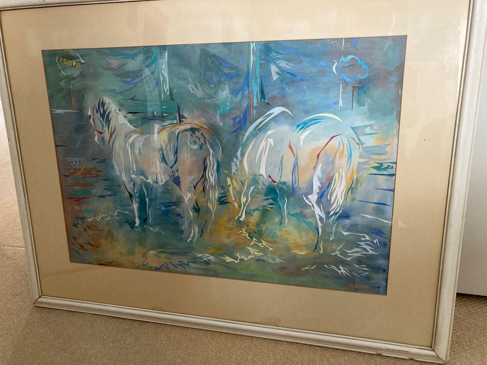 "Amour en Colonel", J.N. Gorter, m. lijst 100x75 cm. Mooi!, Doek, Dieren, Ophalen of Verzenden, Klassiek