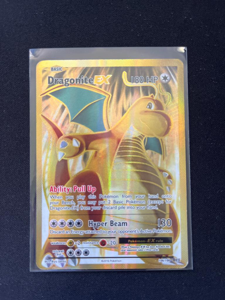 Dragonite EX Full Art Pokémon Kaart (Goud), Ophalen of Verzenden, Zo goed als nieuw, Losse kaart, Foil