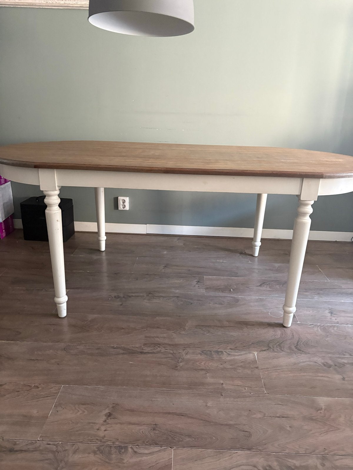 Landelijke Ovale Eettafel - Wit met Verweerd Blad, Ophalen, Gebruikt, 100 tot 150 cm, 150 tot 200 cm