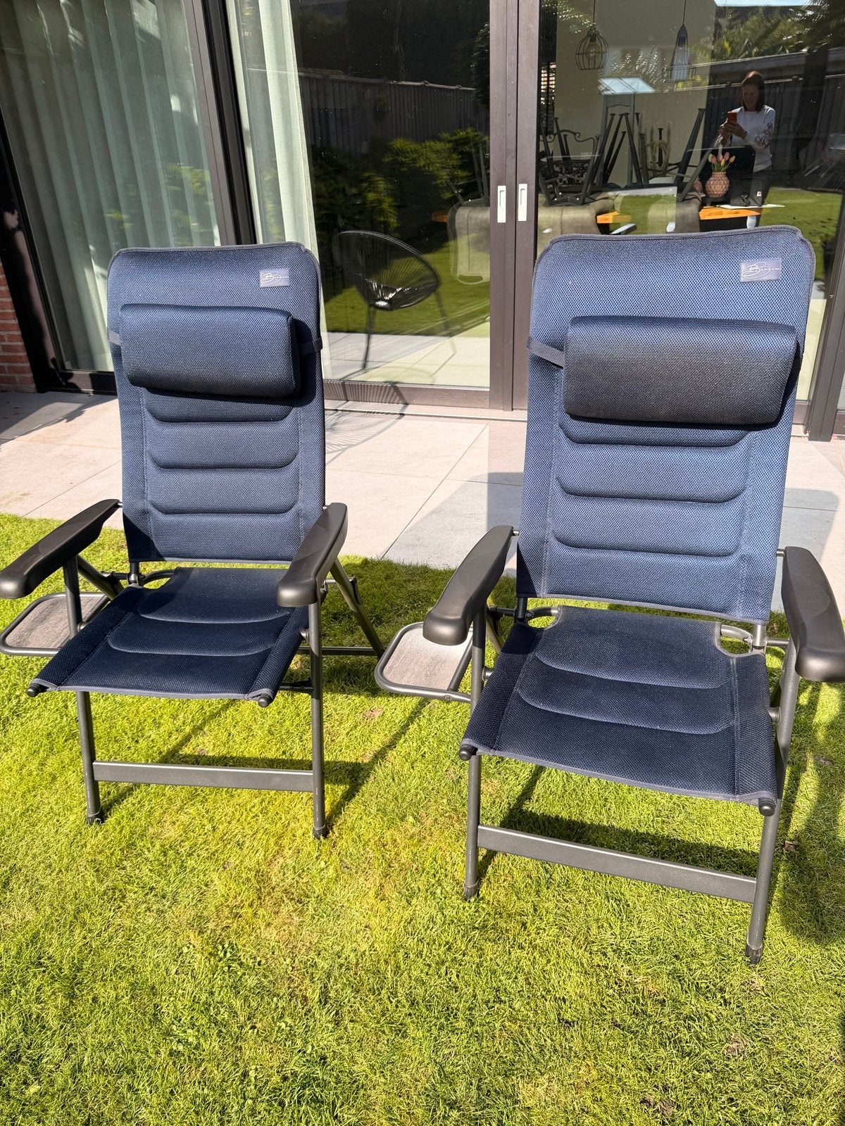 2x Bardani campingstoelen met voetenbankje, Caravans en Kamperen, Ophalen, Zo goed als nieuw, Campingstoel