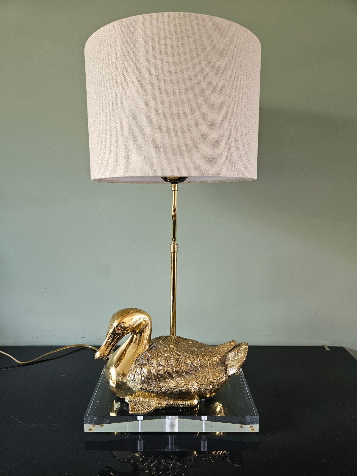 Vintage messing eend tafellamp - Hollywood Regency Stijl, Huis en Inrichting, Lampen | Tafellampen, Ophalen of Verzenden, Kunststof