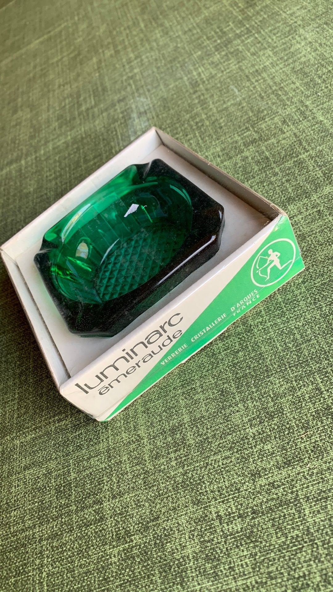 Vintage groen glazen asbak Luminarc, frankrijk, Ophalen of Verzenden
