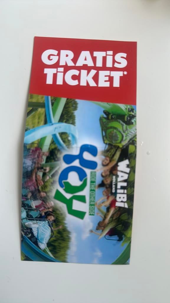 Walibi 3e ticket gratis!!, Tickets en Kaartjes, Eén persoon, Ticket of Toegangskaart